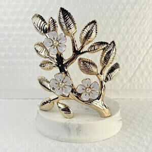Bath & Body Works Gold Branch White Glitter Flowers Marble Foaming Soap‎ Holder